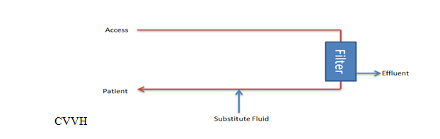 An example circuit of the CVVH method of CRRT.