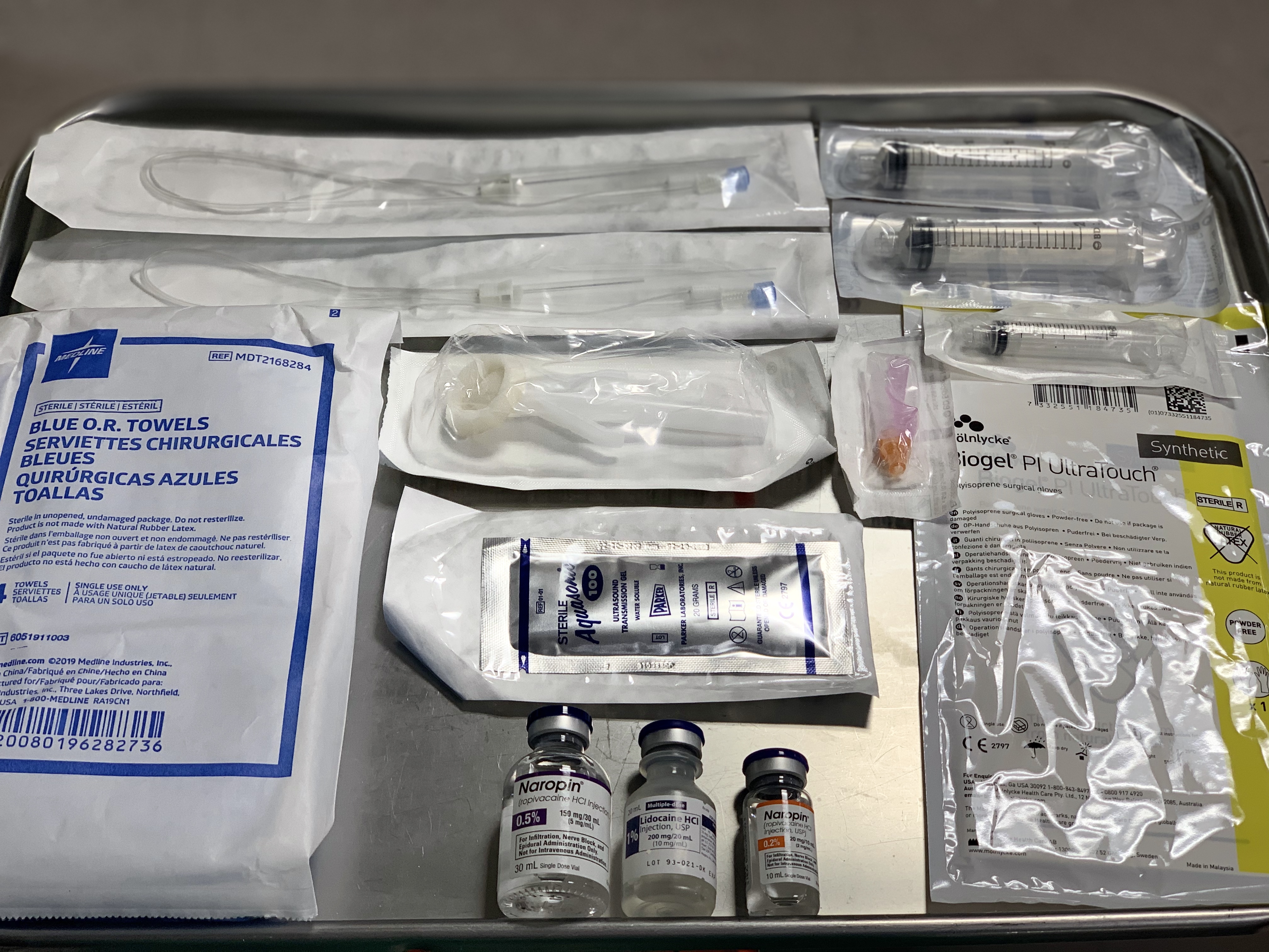 Image 1: Regional anesthesia tray with materials necessary to perform a TAP block