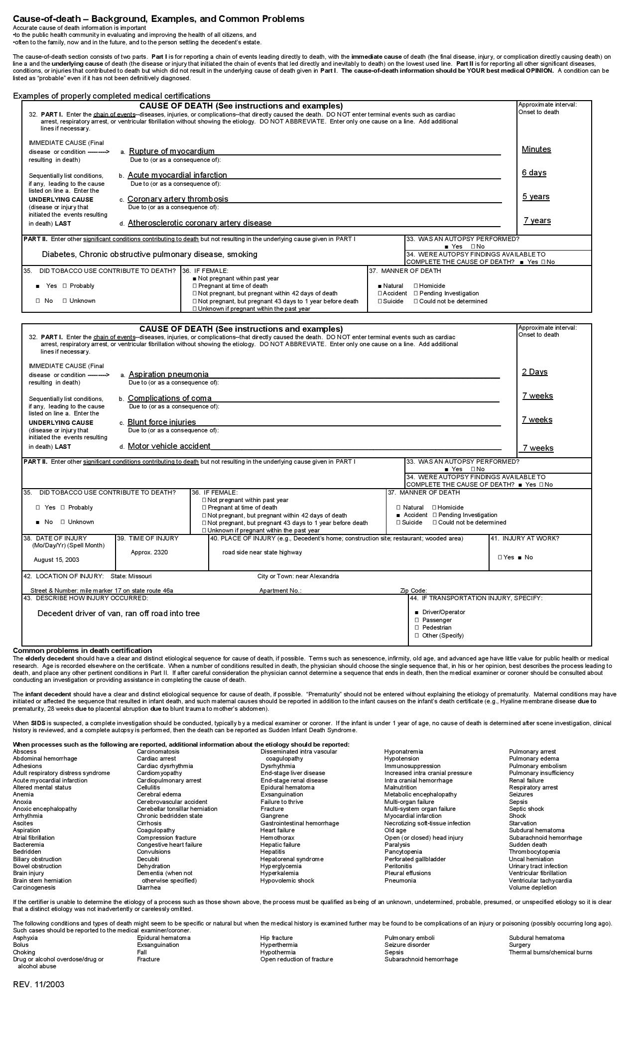 US STANDARD DEATH CERTIFICATION